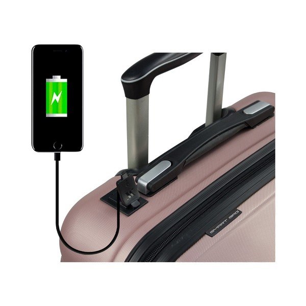 Комплект от розов пътнически куфар на колелца с USB порт и куфарче My Valice RESSNO MU & M - Myvalice-image-2