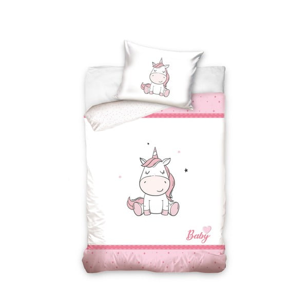 Детско памучно спално бельо за единично легло Unicorn Pink, 100 x 135 cm - CARBOTEX