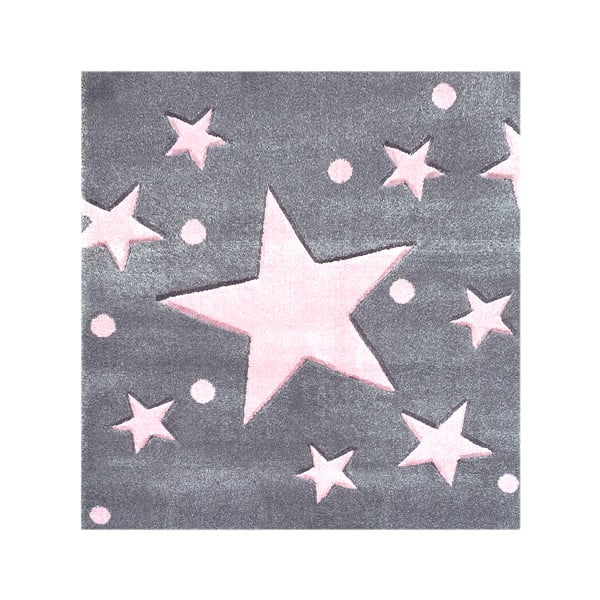 Šedo-růžový dětský koberec Happy Rugs Star Constellation, 140x140 cm