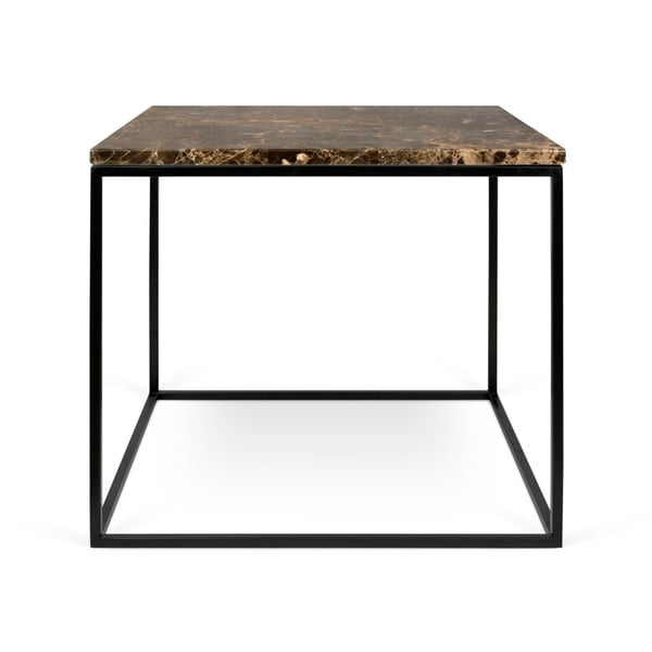 Hnědý mramorový konferenční stolek s černými nohami TemaHome Gleam, 50 x 50 cm