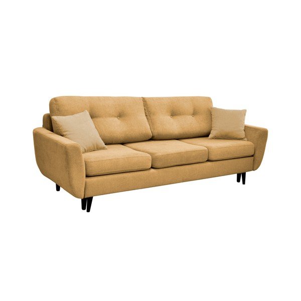Žlutá trojmístná rozkládací pohovka s černými nohami Mazzini Sofas Jasmin-image-4
