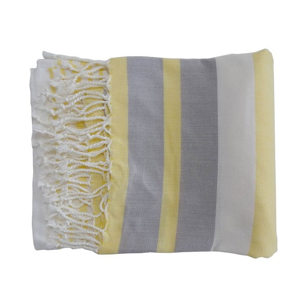 Žluto-šedá ručně tkaná osuška z prémiové bavlny Homemania Rio Hammam, 100 x 180 cm