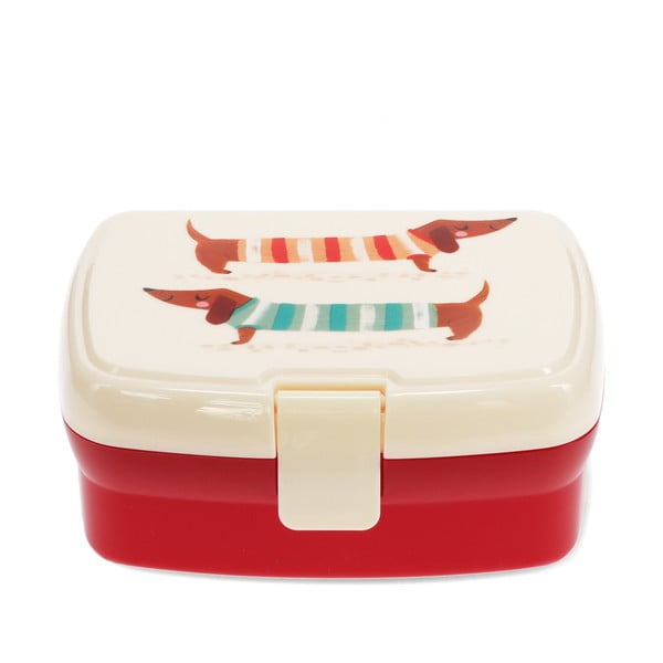 Детска кутия за храна в червен и кремав цвят Sausage Dog – Rex London