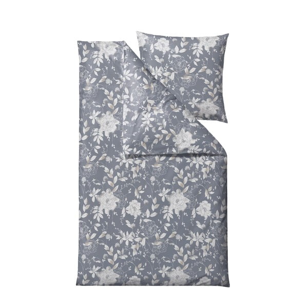 Сиво памучно спално бельо от сатен за единично легло 135x200 cm Garden Bloom - Södahl