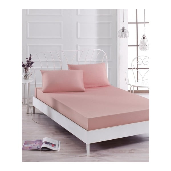 Комплект от светлорозов чаршаф и 2 калъфки за възглавници за единично легло Soft Rose, 160 x 200 cm - Mijolnir