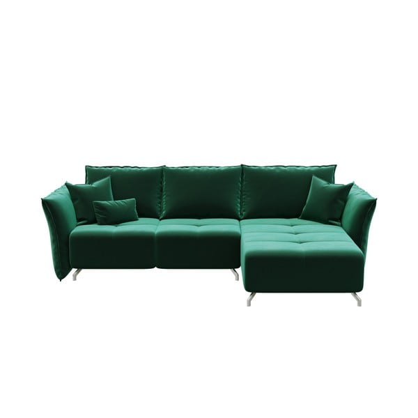 Тъмнозелен кадифен ъглов разтегателен диван Devichy , десен ъгъл Hermes - devichy