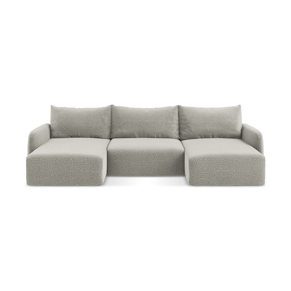 Светлосив разтегателен ъглов диван с място за съхранение Kalena – Makamii