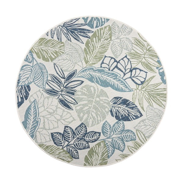 Зелено-син кръгъл килим за открито и закрито ø 160 cm Bella Leaf – Flair Rugs