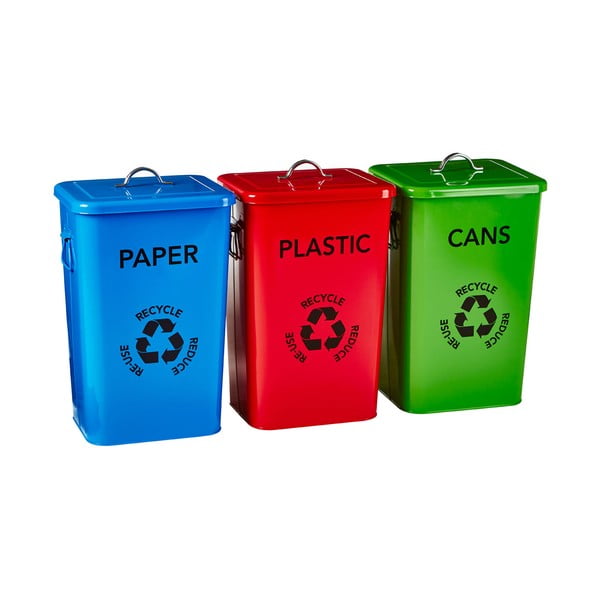 Стоманени контейнери за сортирани отпадъци в комплект от 3 броя по 26 л - Premier Housewares