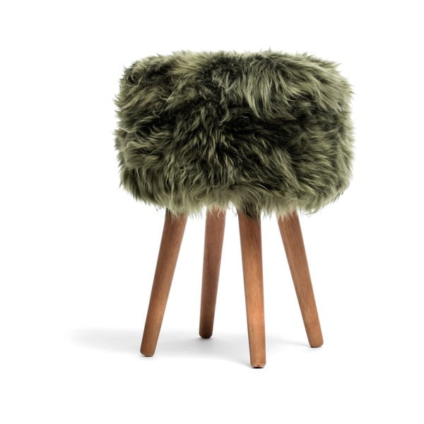 Табуретка с тъмнозелена седалка от овча кожа , ⌀ 30 cm - Royal Dream