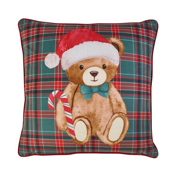 Декоративна възглавница с коледен мотив 45x45 cm Christmas Tartan Teddy Bear – Catherine Lansfield