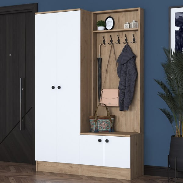 Комплект за коридор в бяло/натурално в орех Theresa - Kalune Design-image-2