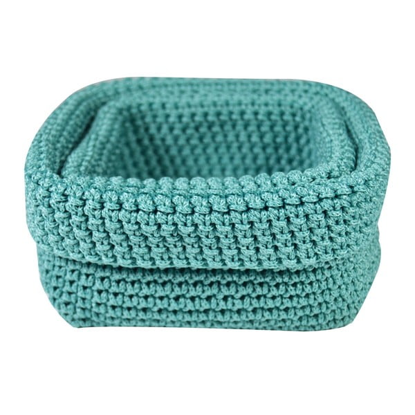 Set 2 tyrkysových háčkovaných košíků Jocca Crochet