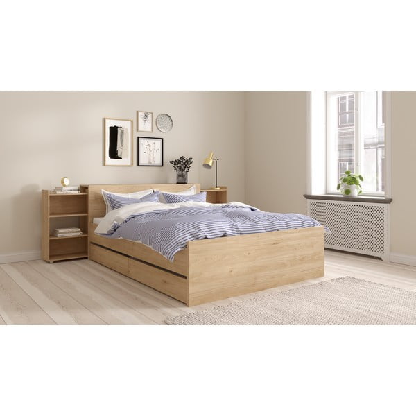 Двойно легло от дъбов декор  без ламелно дъно в естествен цвят 140x200 cm Naia – Tvilum-image-2