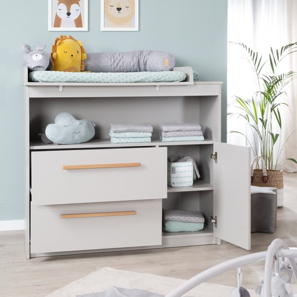 Светлосив детски скрин с маса за преповиване 107x98x75 cm Lea – Roba-image-1