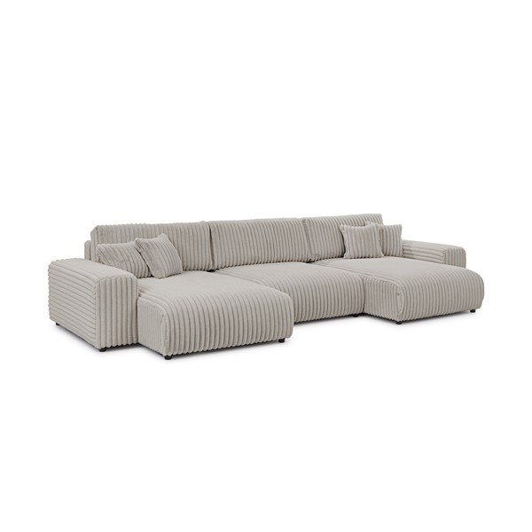 Светлосив  разтегателен ъглов диван с място за съхранение от рипсено кадифе (U форма) Sarina – Ropez-image-3