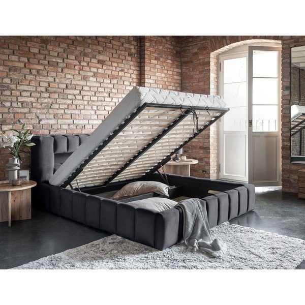 Сиво тапицирано двойно легло с място за съхранение и включена подматрачна рамка 140x200 cm Lamica – ELTAP-image-4