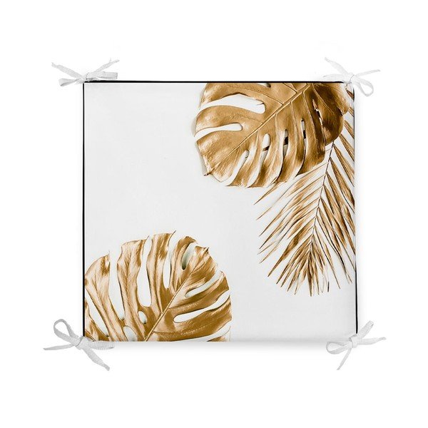 Възглавница за сядане от памучна смес Gold Leaves, 42 x 42 cm - Minimalist Cushion Covers
