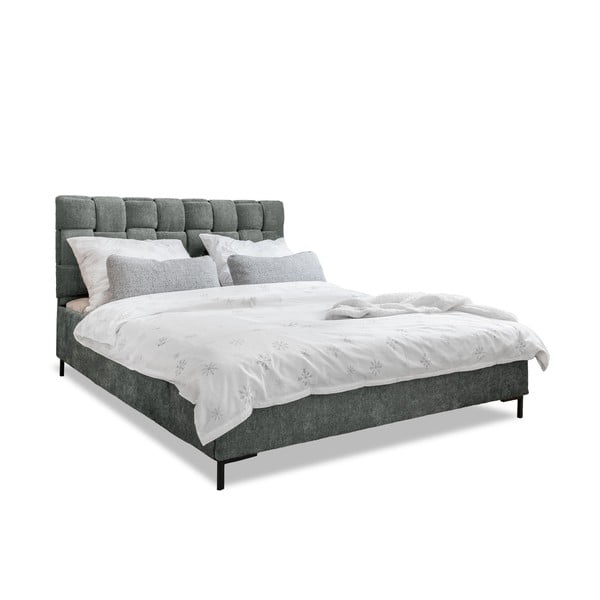 Светлозелено тапицирано двойно легло с включена подматрачна рамка 140x200 cm Eve – Miuform