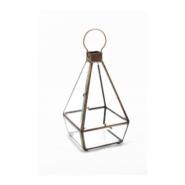 Стъклен фенер с метална рамка Пирамида, височина 28 cm - Moycor