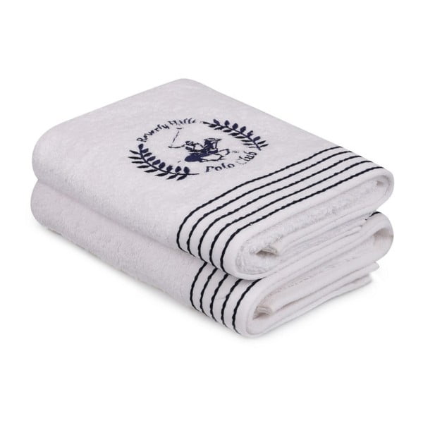 Комплект от две бели кърпи с черни детайли Коне, 90 x 50 cm - Beverly Hills Polo Club