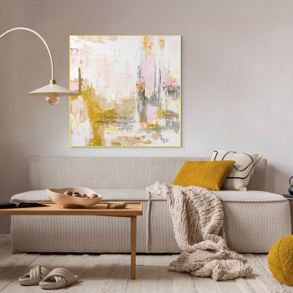 Печатна/с ръчно рисувани елементи картина с включена рамка/върху платно 102x102 cm New Age Yellow – Malerifabrikken-image-1