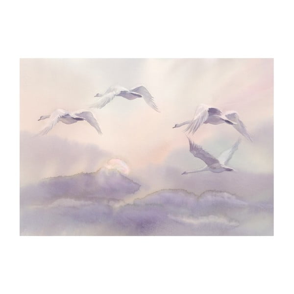 Широкоформатен тапет , 200 x 140 cm Flying Swans - Artgeist