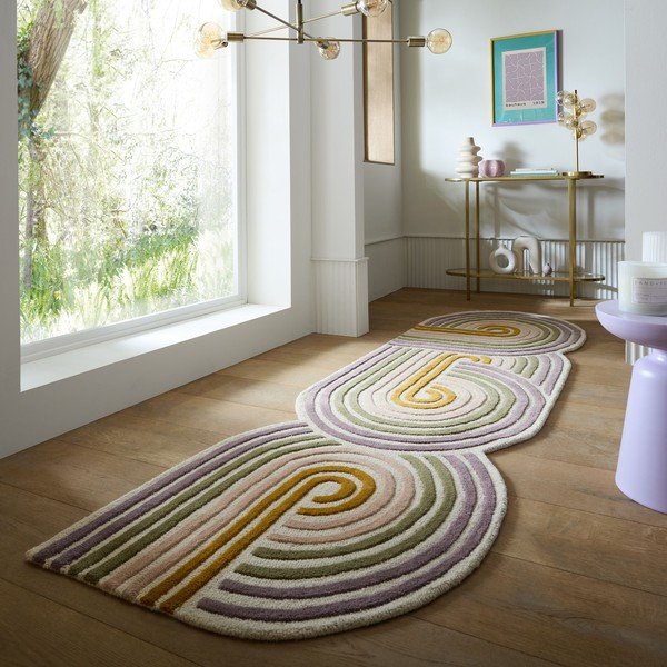Зелена ръчно изработена вълнена пътека 80x300 cm Spiral Shaped  – Flair Rugs-image-1