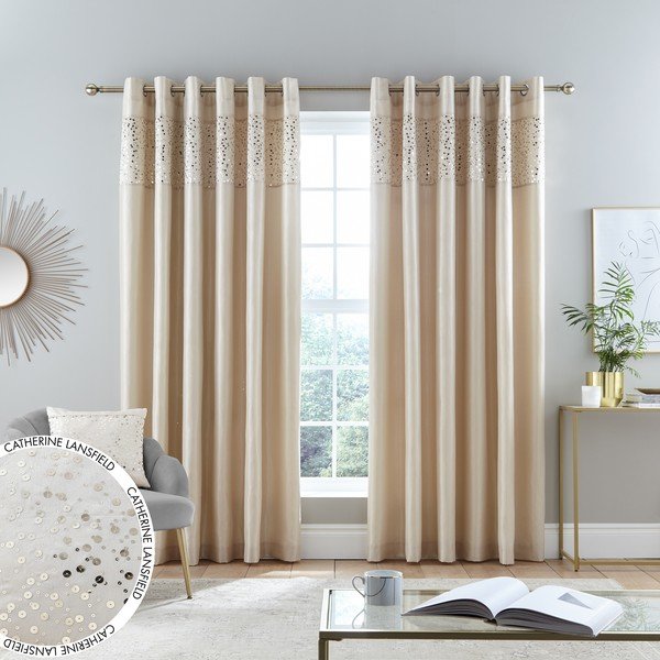 Бежови завеси в комплект от 2 броя 168x229 cm Glitzy - Catherine Lansfield-image-4