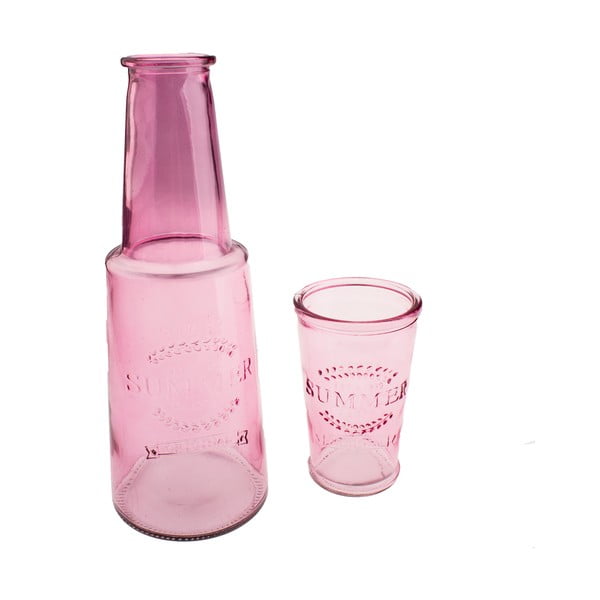 Розов стъклен декантер със стъкло, 800 ml - Dakls