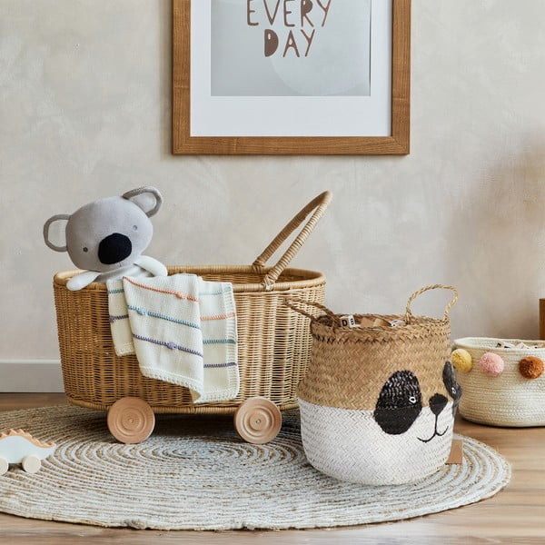 Бяла/естествена детска кошница за играчки от морска трева ø 25x24 cm Panda – Compactor-image-1