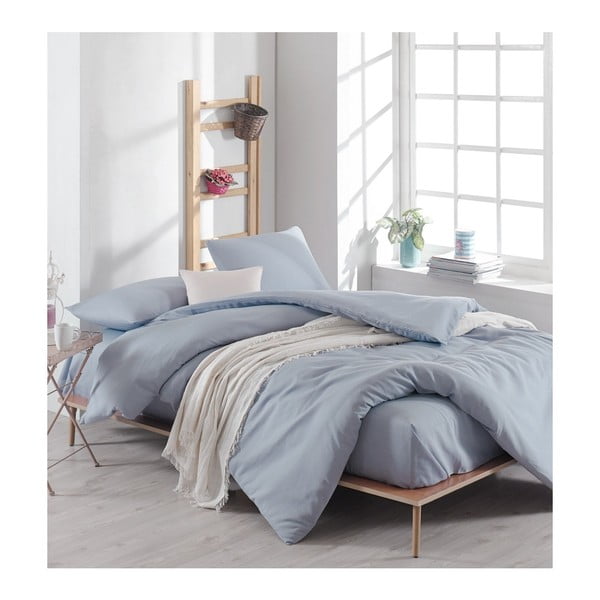 Светлосиньо памучно спално бельо с чаршаф за двойно легло, 220 x 240 cm - Mijolnir