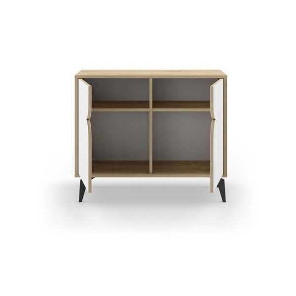 Шкаф в дъбов декор в бял и естествен цвят 95x79 cm Nola - Marckeric-image-3