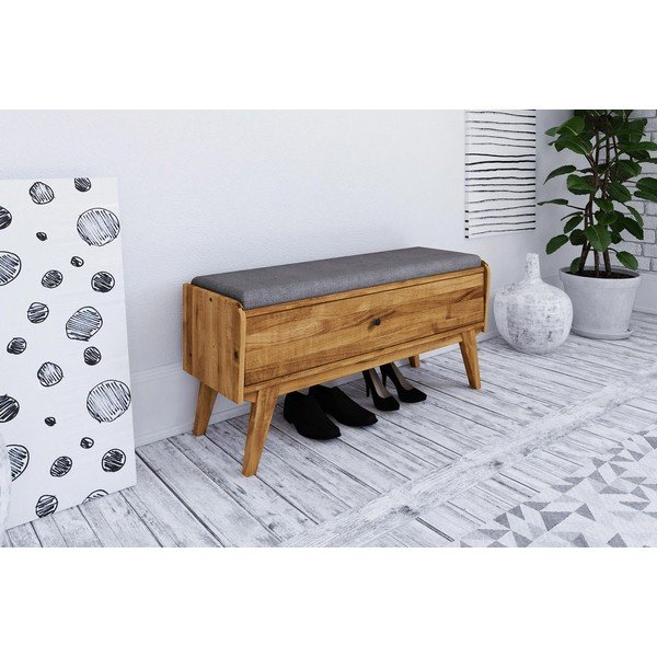 Пейка с място за съхранение от дъбова дървесина със светлосива седалка Retro - The Beds-image-1