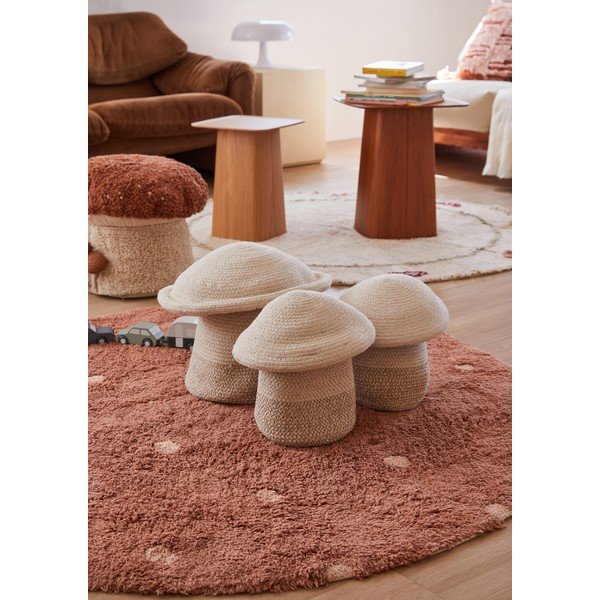 Памучен ръчно изработен детски килим подходящ за пране в тухлен цвят ø140 cm Round Dot Chestnut – Lorena Canals-image-3