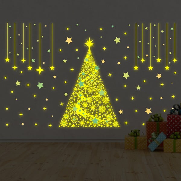 Ve tmě svítící samolepka Walplus Glow In The Dark Christmas Tree