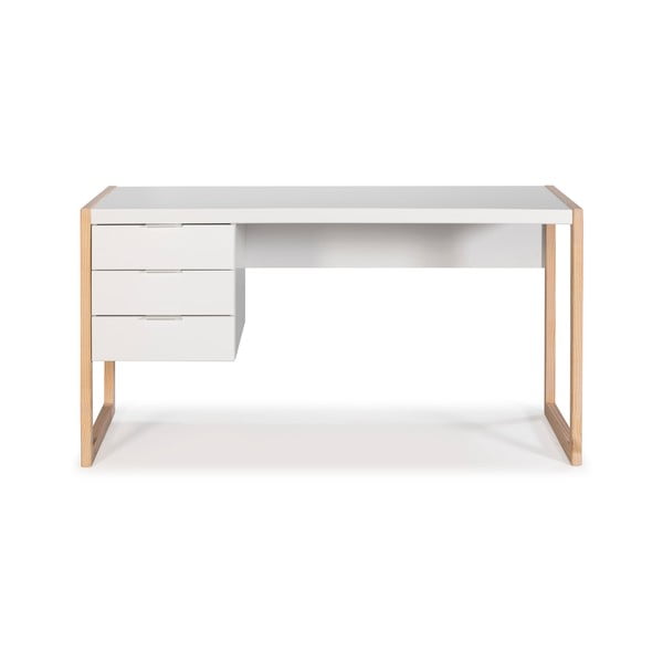 Бяло бюро с крака от борова дървесина Frank - Marckeric