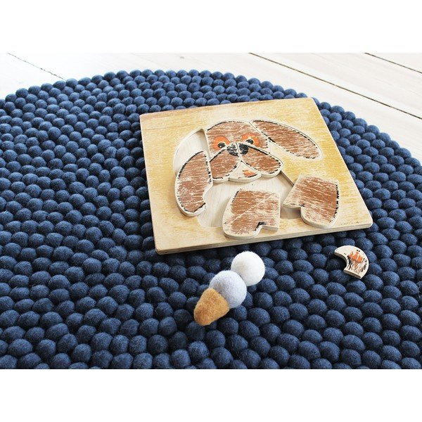 Син вълнен килим с топки , ⌀ 200 cm Ball Rugs - Wooldot-image-2