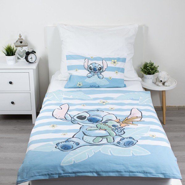 Светлосиньо памучно детско спално бельо за детско креватче 100x135 cm Lilo & Stitch "Tropical Hugs" – Jerry Fabrics-image-1