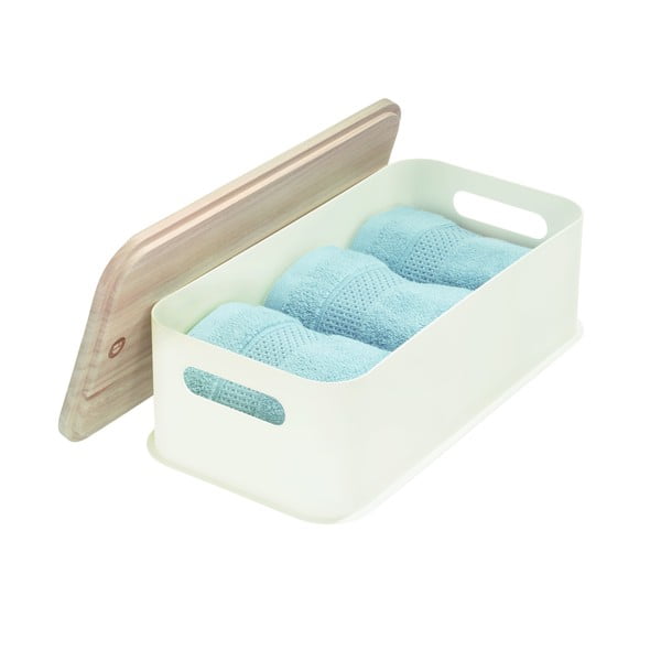 Бяла кутия за съхранение с капак, изработена от пауловния Дърво с дръжки, 21,3 x 43 cm Eco - iDesign-image-3