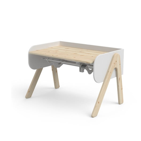 Бяло и кафяво бюро от борова дървесина с регулируема височина Woody - Flexa