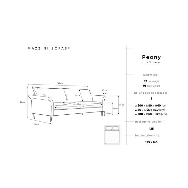 Светлокафяв 3-местен разтегателен диван с място за съхранение Peony - Mazzini Sofas-image-2