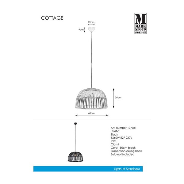 Черно висящо осветително тяло Pendant Cottage - Markslöjd-image-2