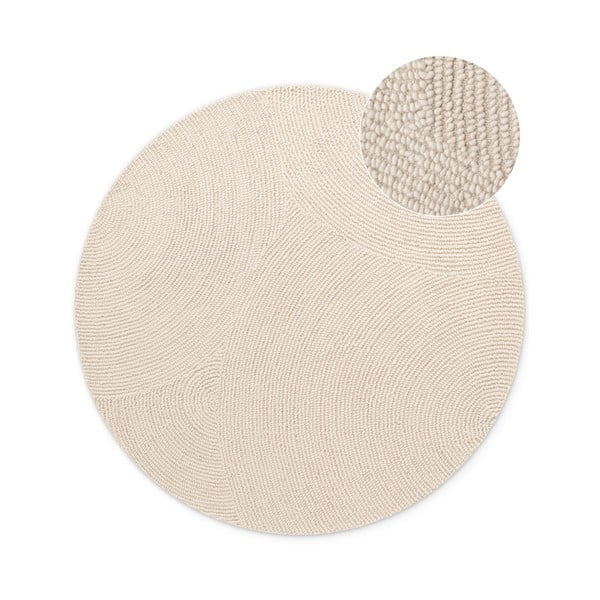 Ръчно изработен вълнен кръгъл килим в светло естествен цвят ø 200 cm Eleni Natural White – Hanse Home