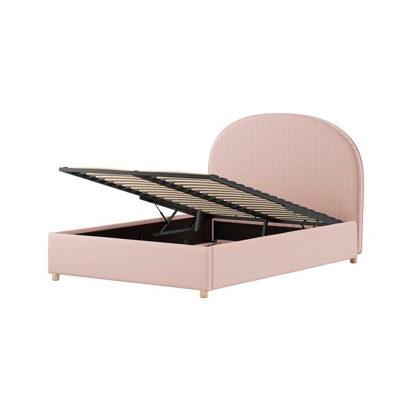 Розово тапицирано двойно легло с място за съхранение с включена подматрачна рамка 140x200 cm Moon – Vipack-image-4