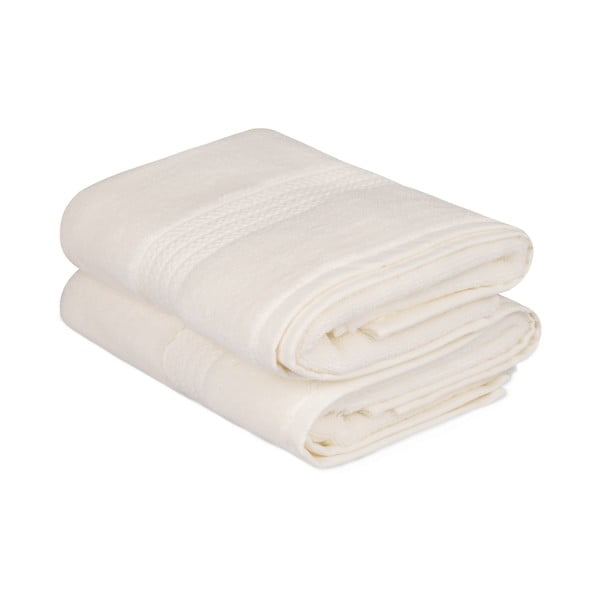 Комплект от 2 кремави и бели кърпи за баня Mira, 90 x 50 cm - Unknown