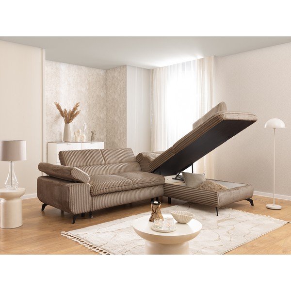 Кафяв ъглов диван от рипсено кадифе (десен ъгъл/L форма) Marbeya  – Ropez-image-4