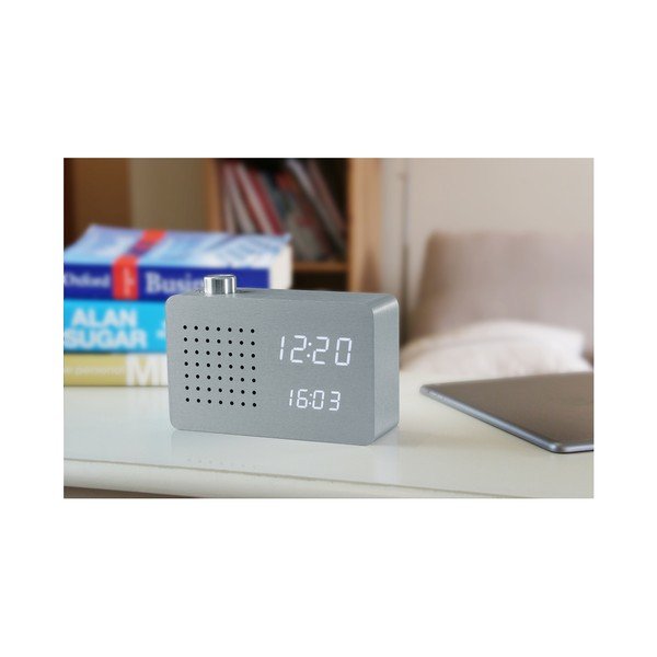 Сив будилник с бял LED дисплей и Radio Click Clock - Gingko-image-2