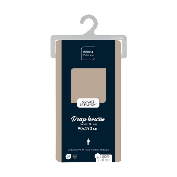 Бежов еластичен памучен чаршаф 90x190 cm Lina – douceur d'intérieur-image-2