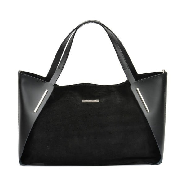 Черна кожена чанта Mangotti Magdalena - Mangotti Bags